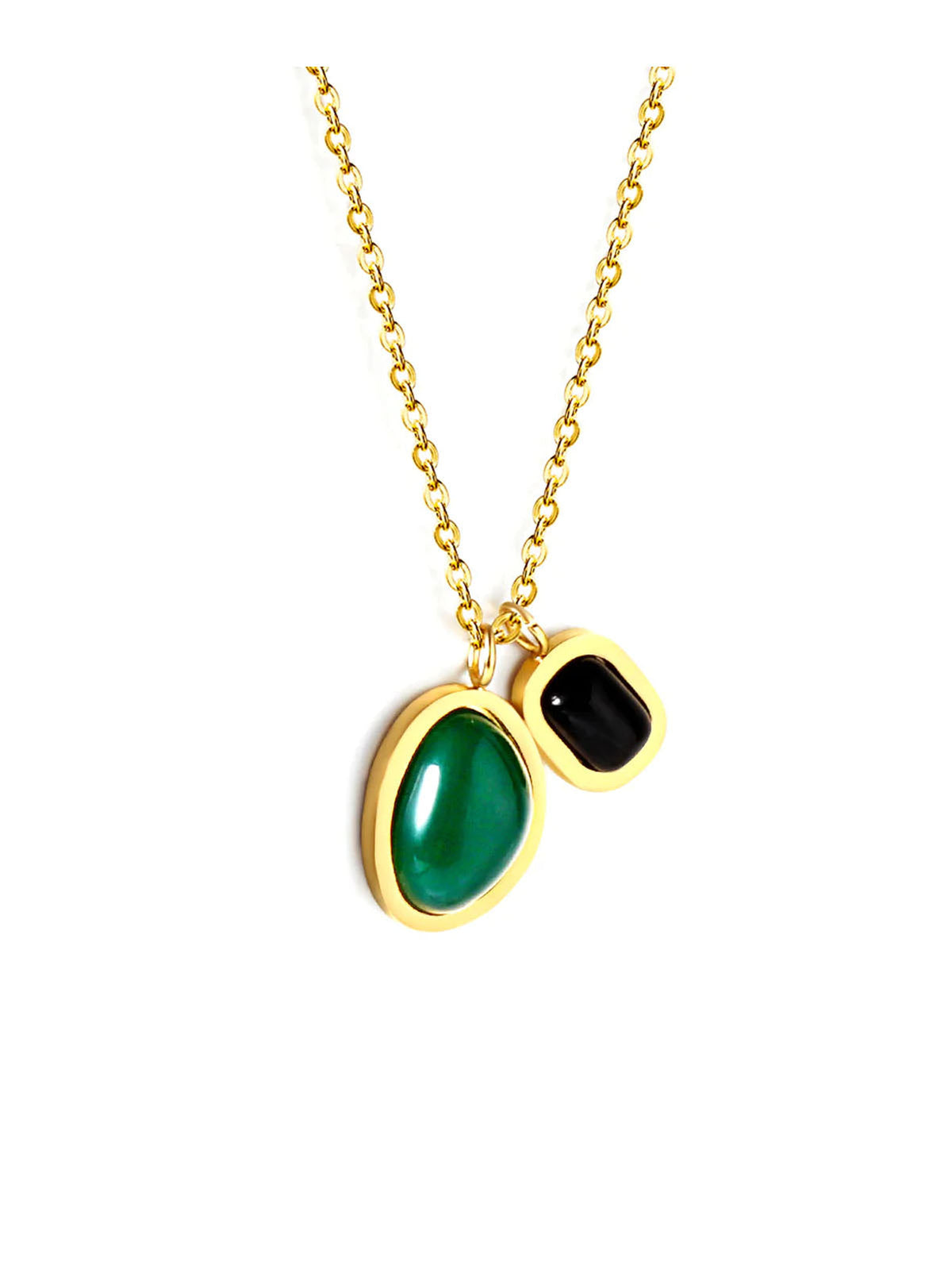 Double Green Black Faux Zircon Decor Necklace