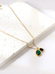 Double Green Black Faux Zircon Decor Necklace