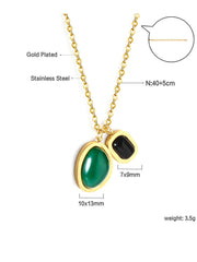 Double Green Black Faux Zircon Decor Necklace