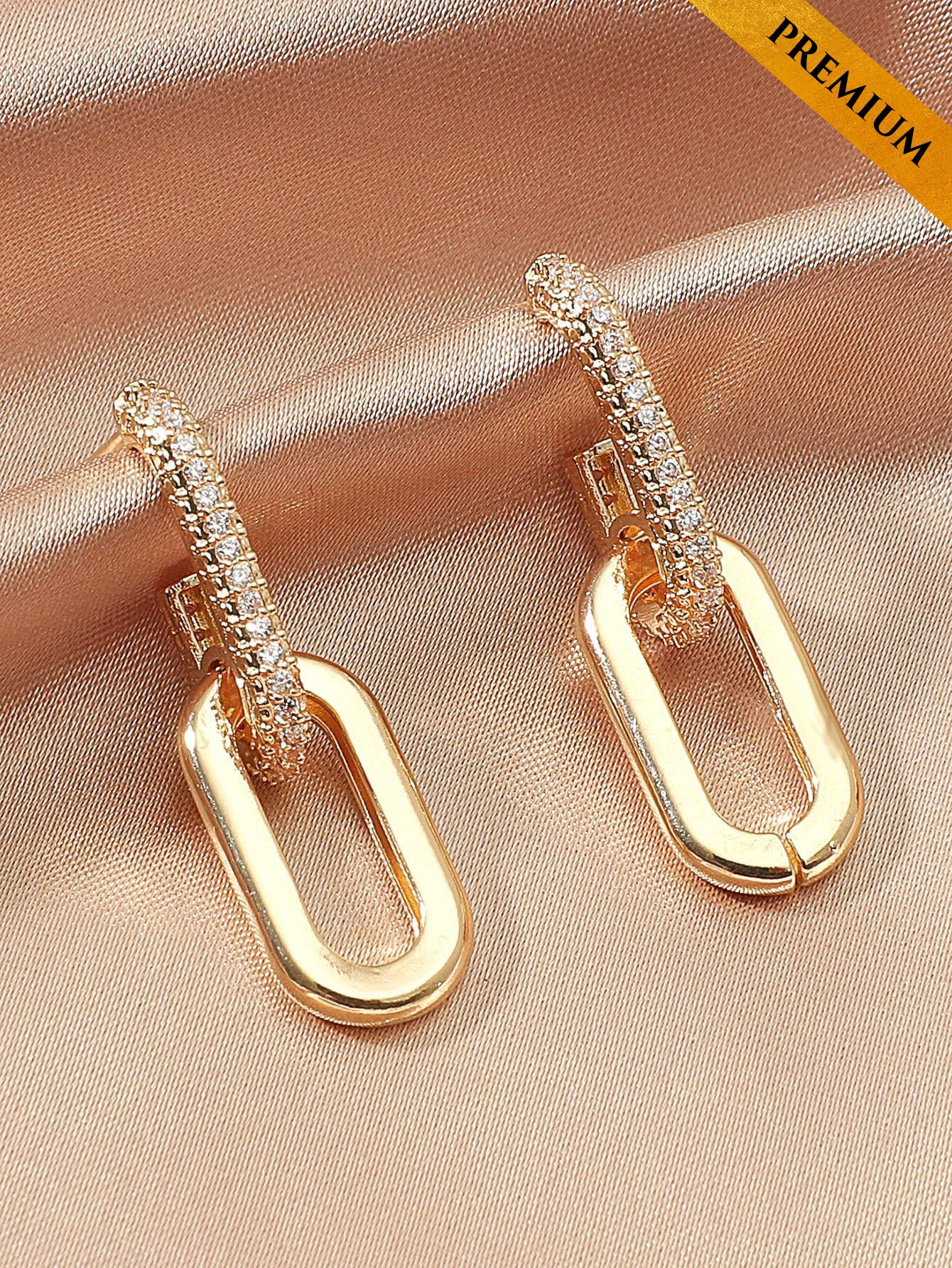 Zircon Decor Drop Earrings - Gold