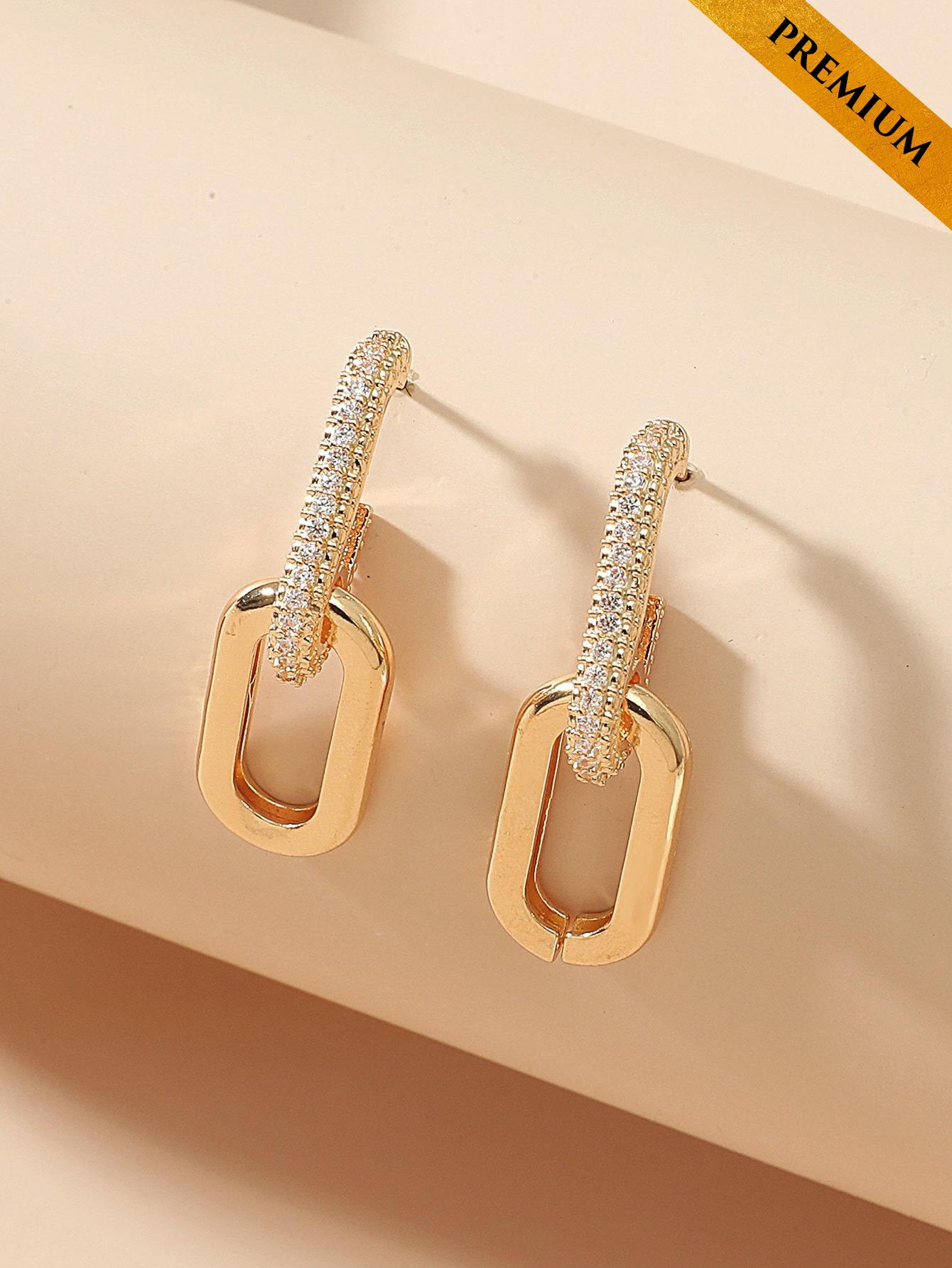 Zircon Decor Drop Earrings - Gold