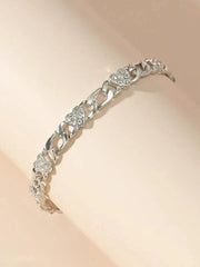 Ura Rhinestone Heart Decor Bracelet - Silver