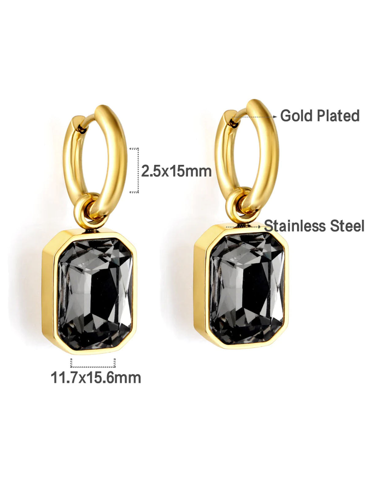 Stainless Steel Cubic Zirconia Drop Earrings -