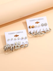 12pairs Faux Pearl & Heart Decor Earrings - Silver