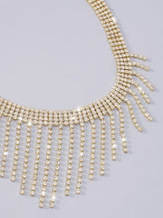 Rhinestone Tassel Necklace - Gold