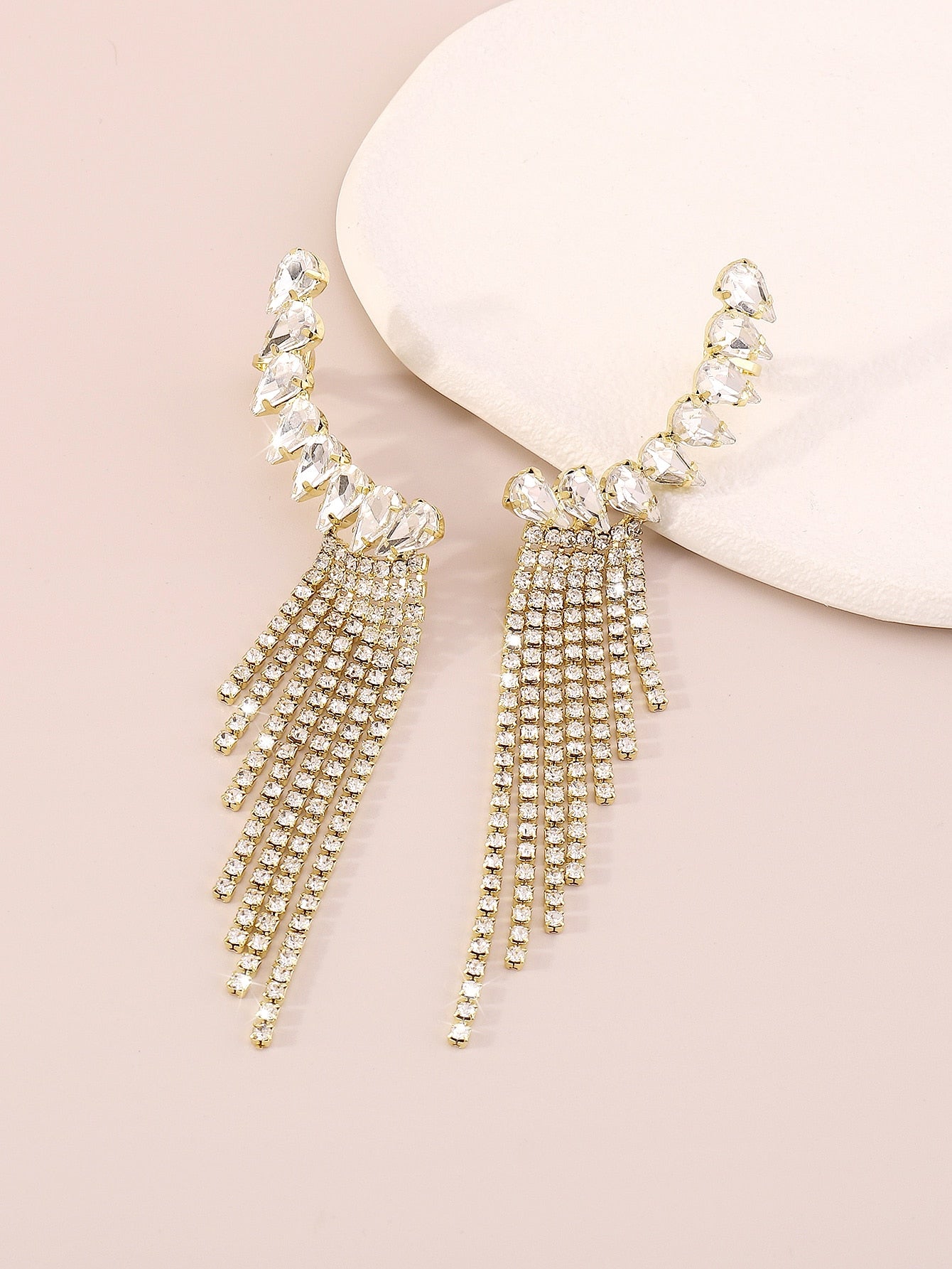 Rhinestone Tassel Decor Earrings - Gold