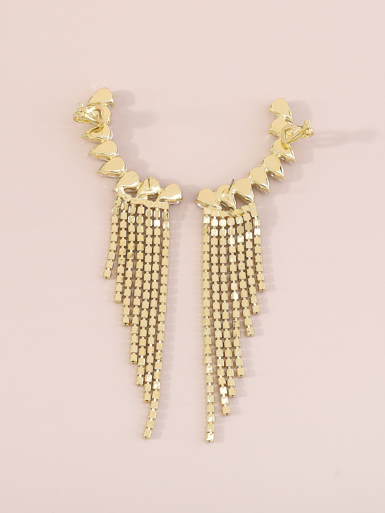 Rhinestone Tassel Decor Earrings - Gold