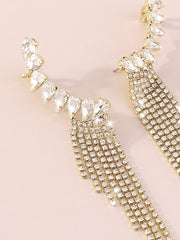 Rhinestone Tassel Decor Earrings - Gold