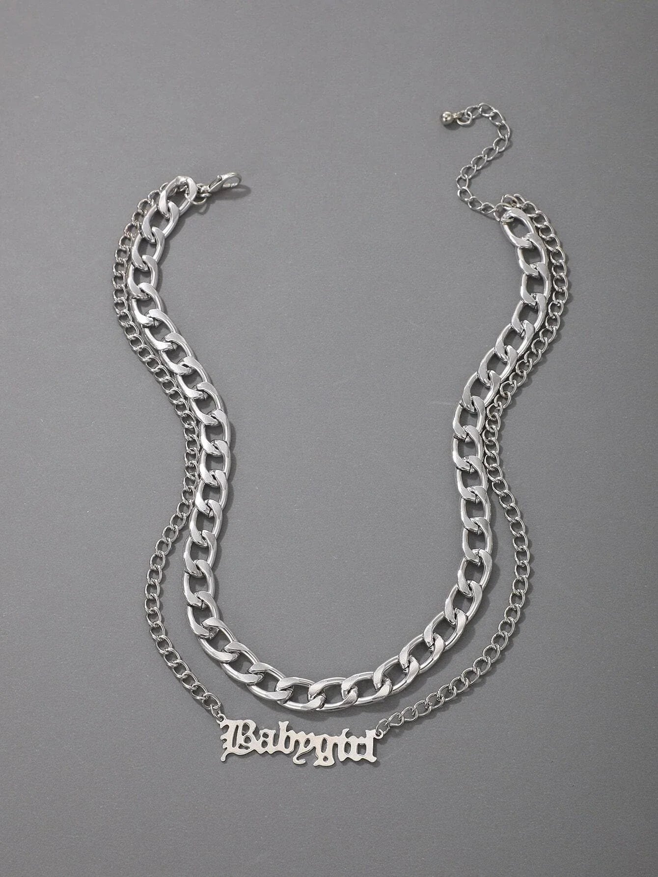 Letter Charm Layered Necklace  - Silver