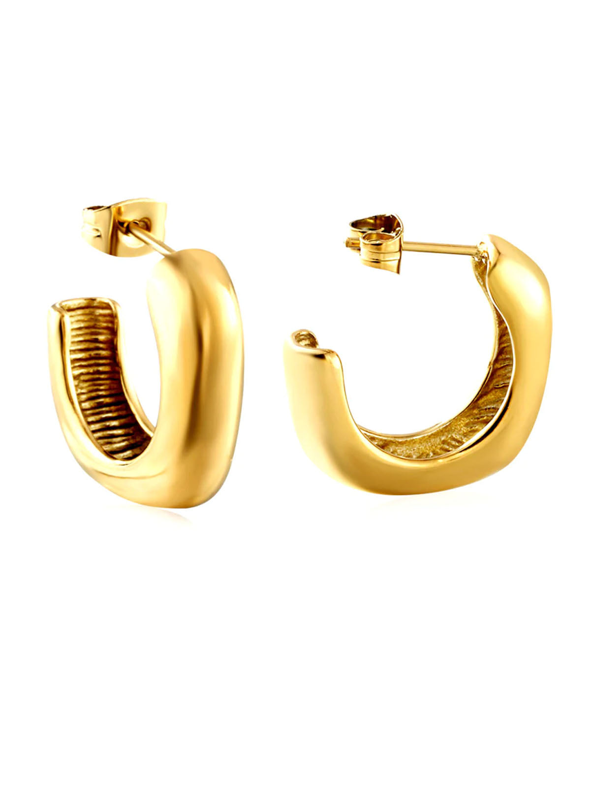 Stainless Steel Chunky Open Hoops Earrings -