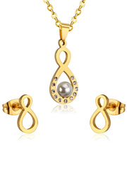 Apeiron Zircon Decor Pendant & Stud Earrings Set