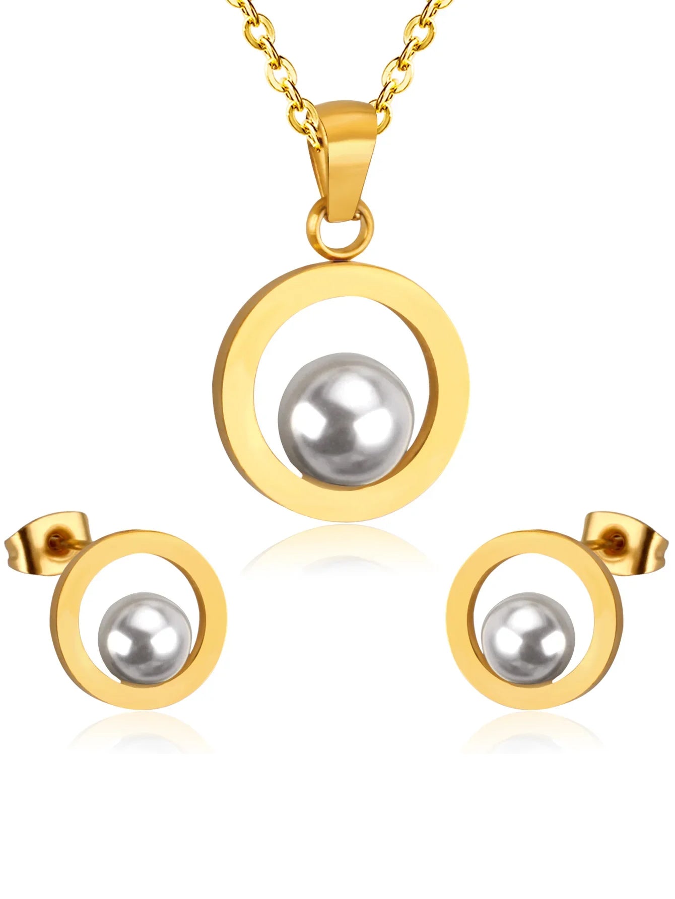 Mio Pearl Decor Pendant & Stud Earrings Set