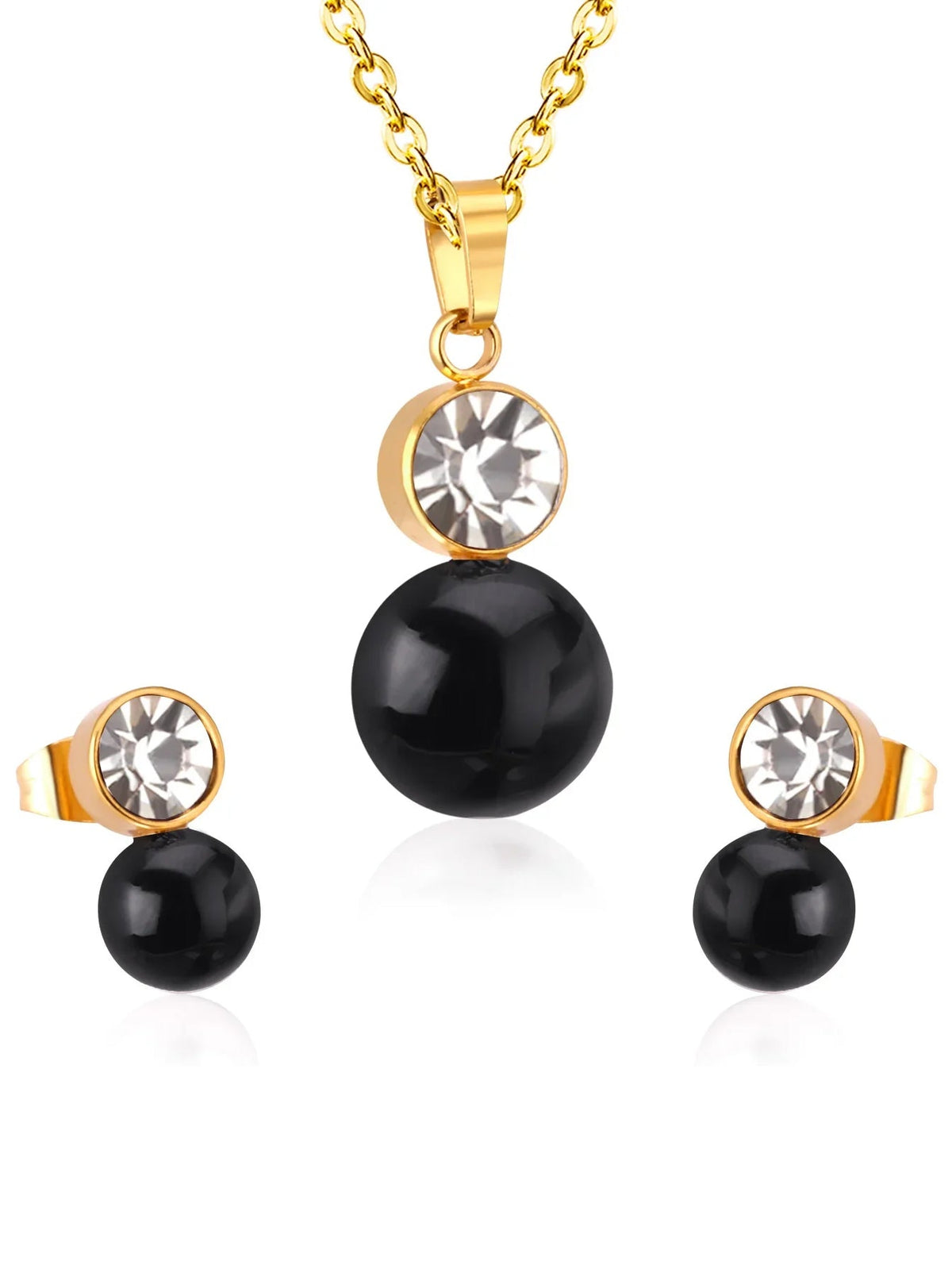 Hex Zircon Decor Necklace & Stud Earring Set -