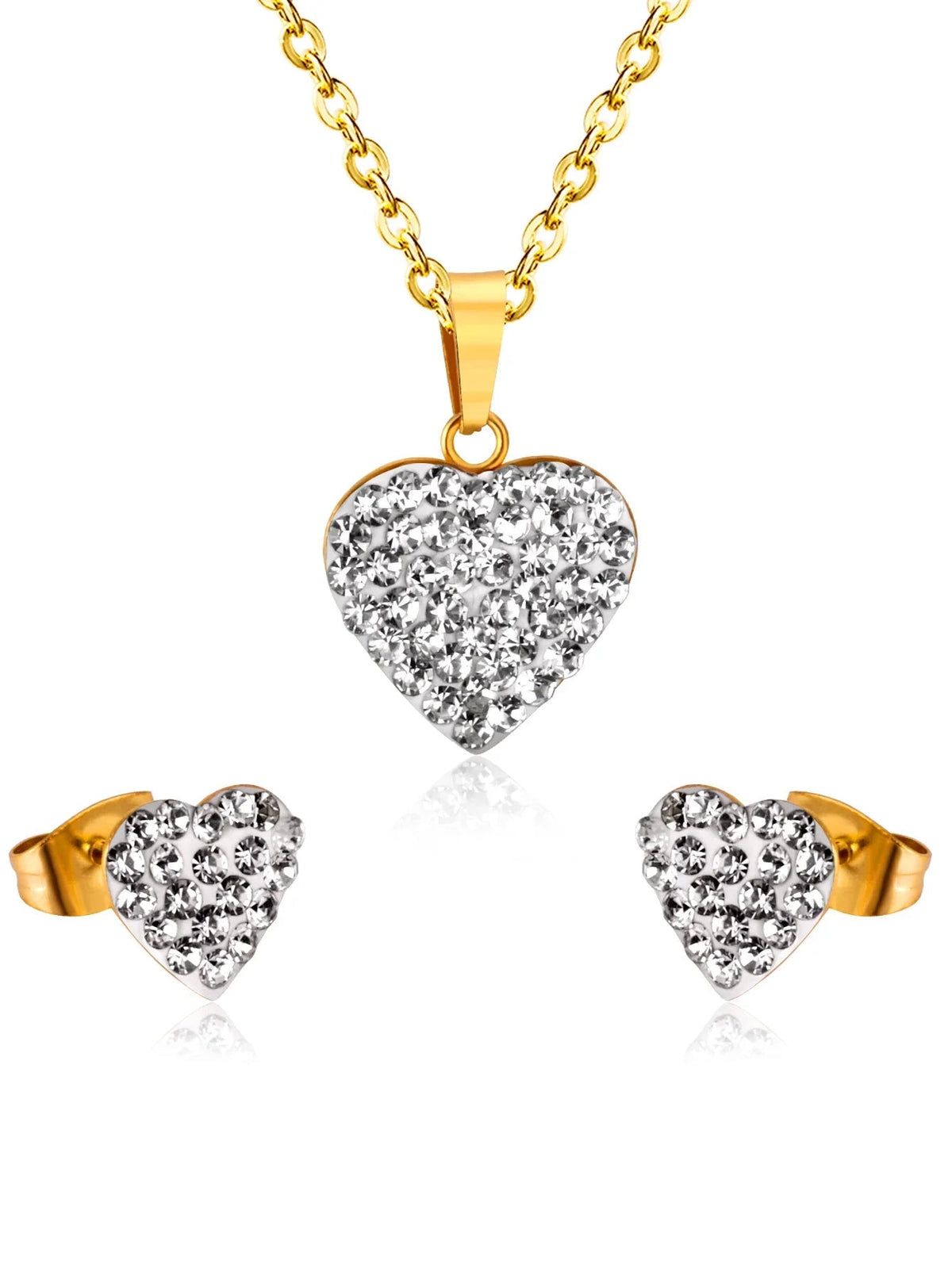 Heart Charm Rhinestone Decor Necklace & Stud Earrings Set