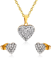 Heart Charm Rhinestone Decor Necklace & Stud Earrings Set