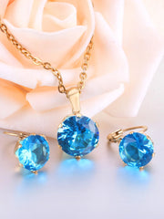 Sapphire Zircon Pendant Necklace & Earrings Set