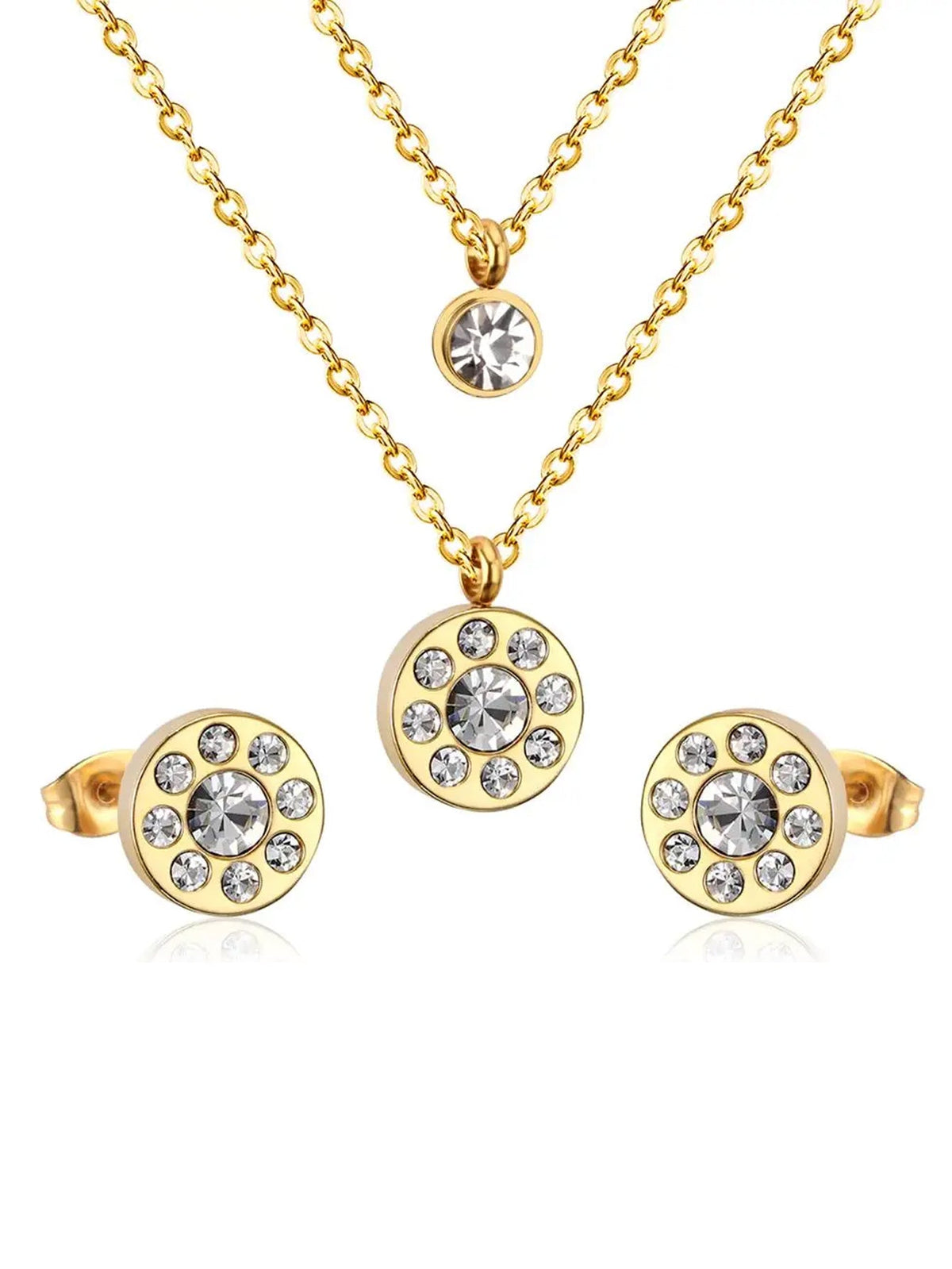 Cosmic Zircon Decor Layered Necklace & Stud Earrings Set