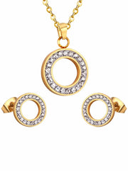 Ellipse Zircon Decor Necklace & Stud Earrings Set