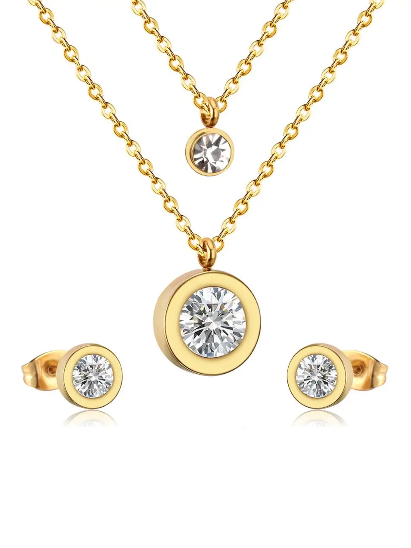 Celestial Layered Necklace And Stud Earrings Set