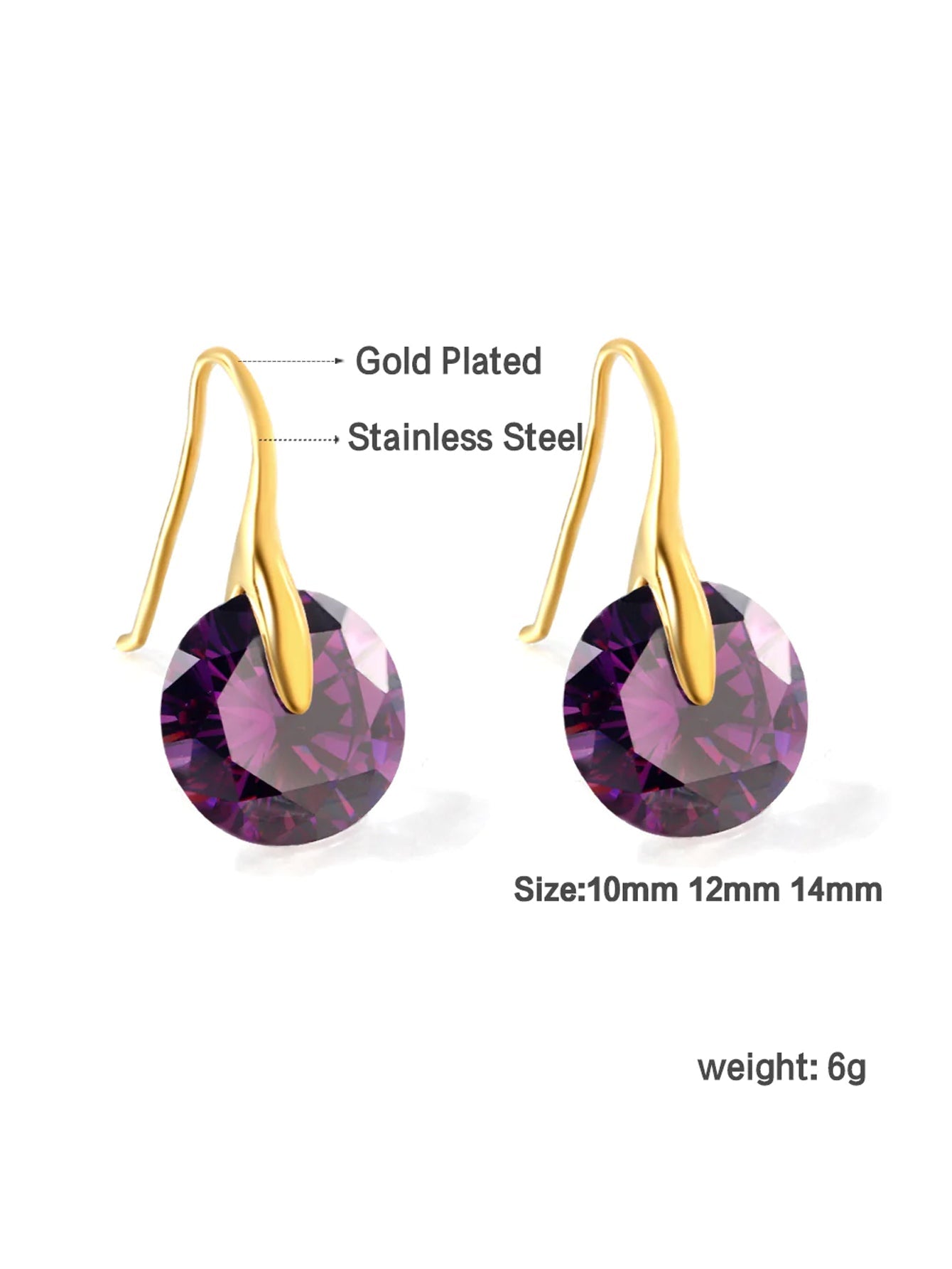 1pair Purple Zircon Decor Earrings