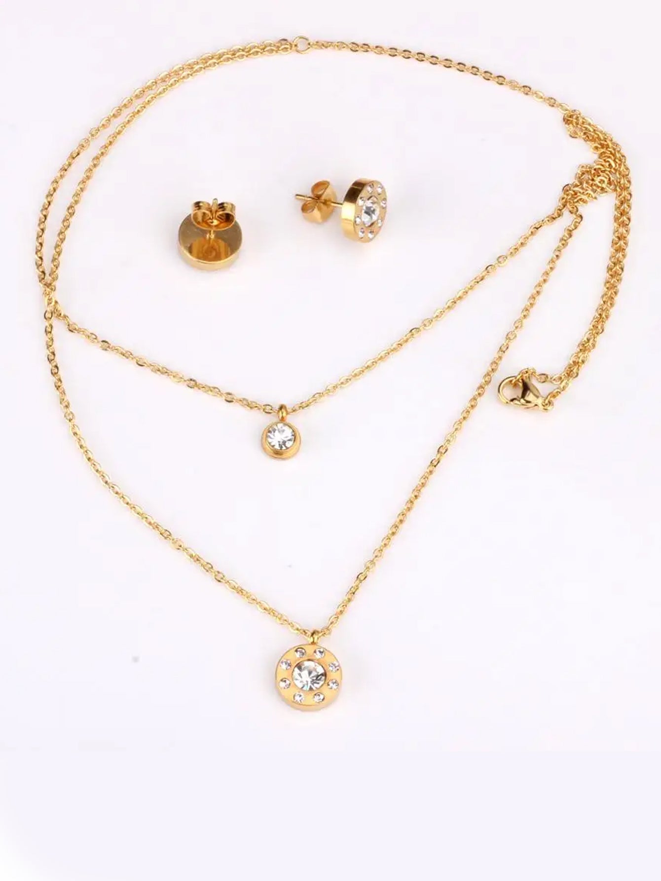 Cosmic Zircon Decor Layered Necklace & Stud Earrings Set