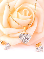 Heart Charm Rhinestone Decor Necklace & Stud Earrings Set