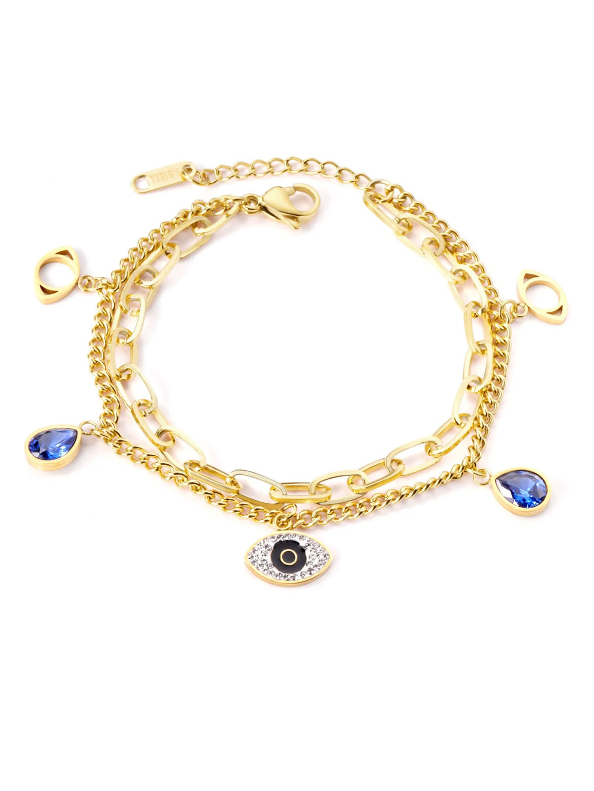 Stainless Steel Eye Zircon Snake Chain Bracelet