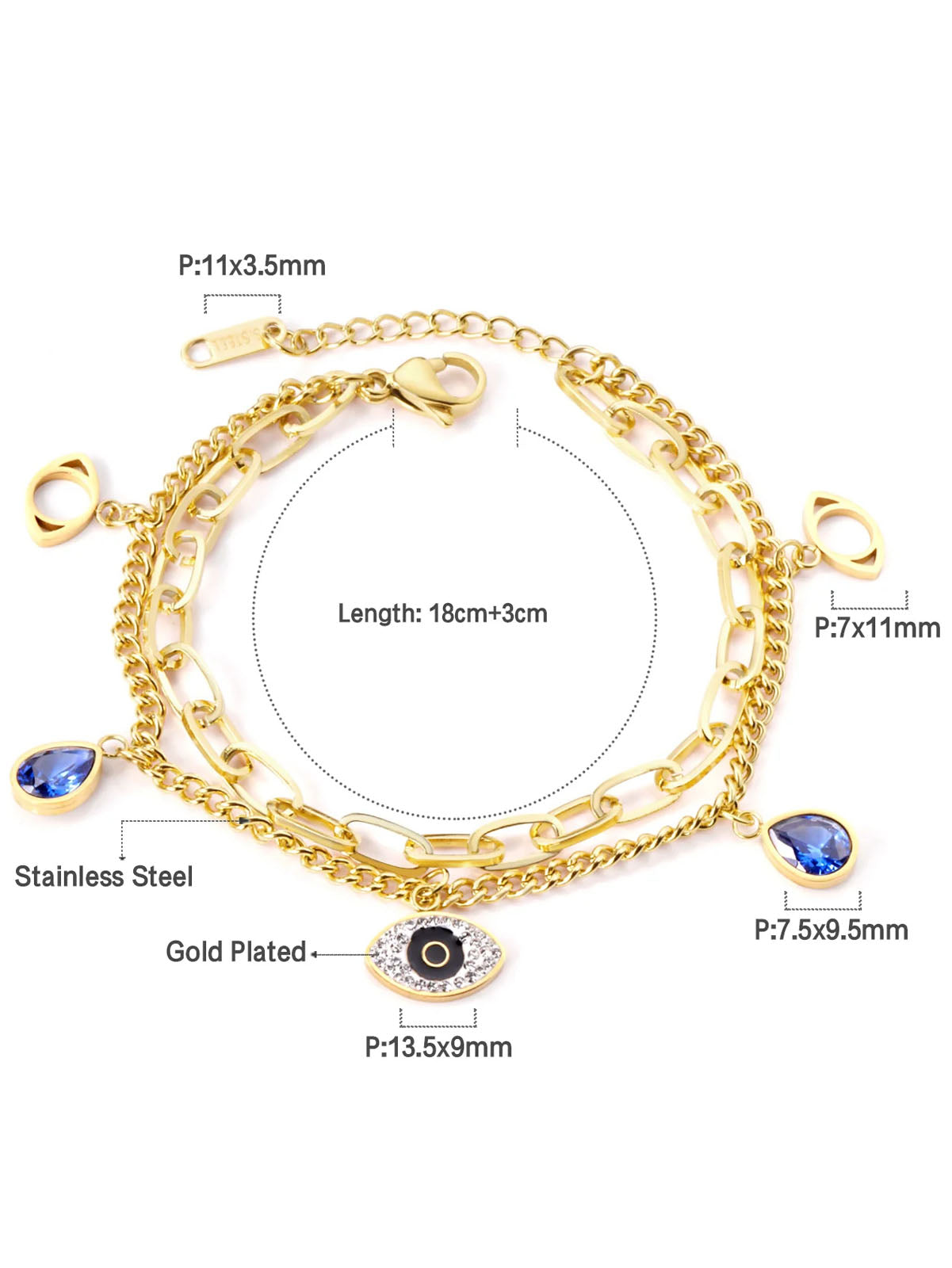 Stainless Steel Eye Zircon Snake Chain Bracelet