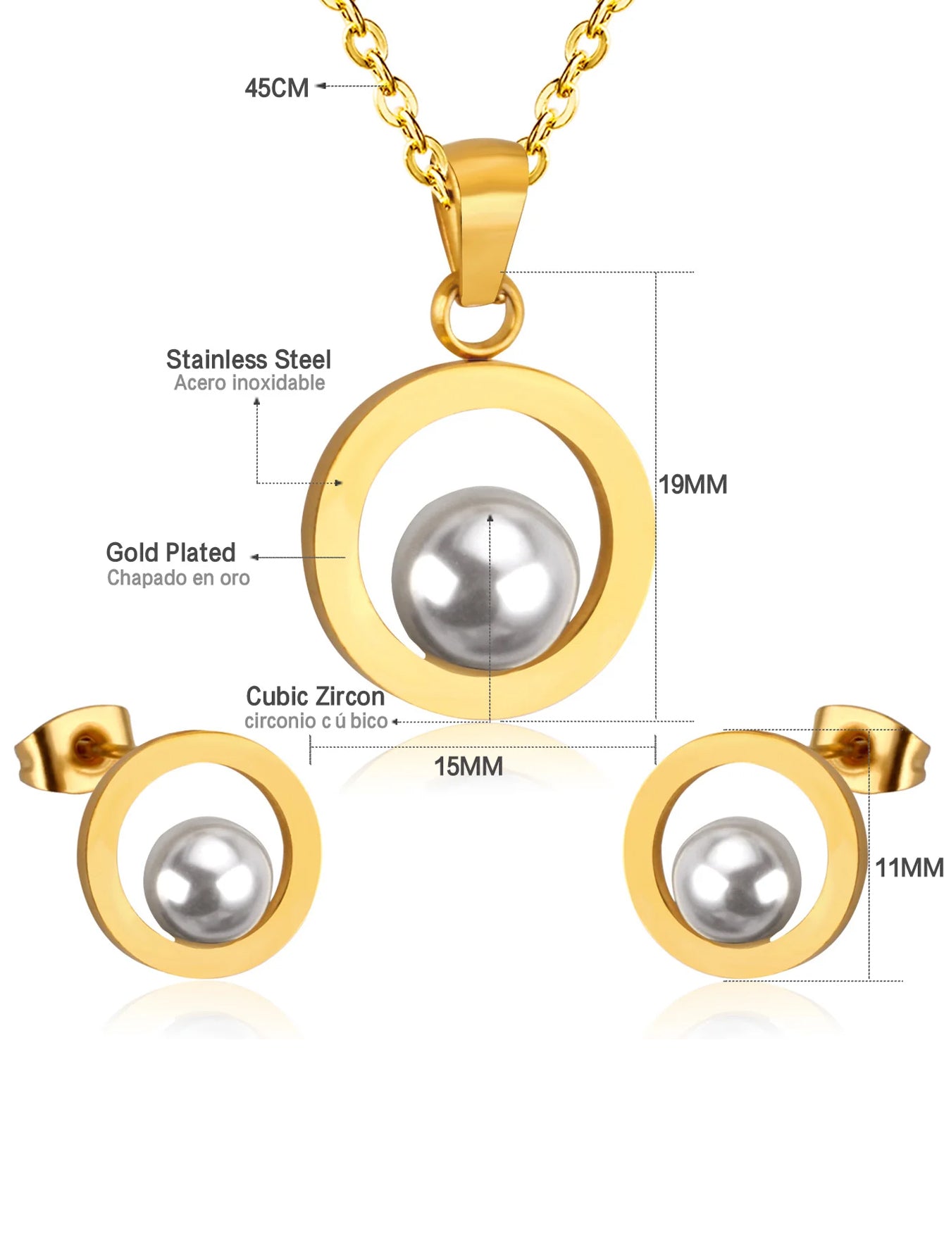 Mio Pearl Decor Pendant & Stud Earrings Set