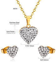 Heart Charm Rhinestone Decor Necklace & Stud Earrings Set