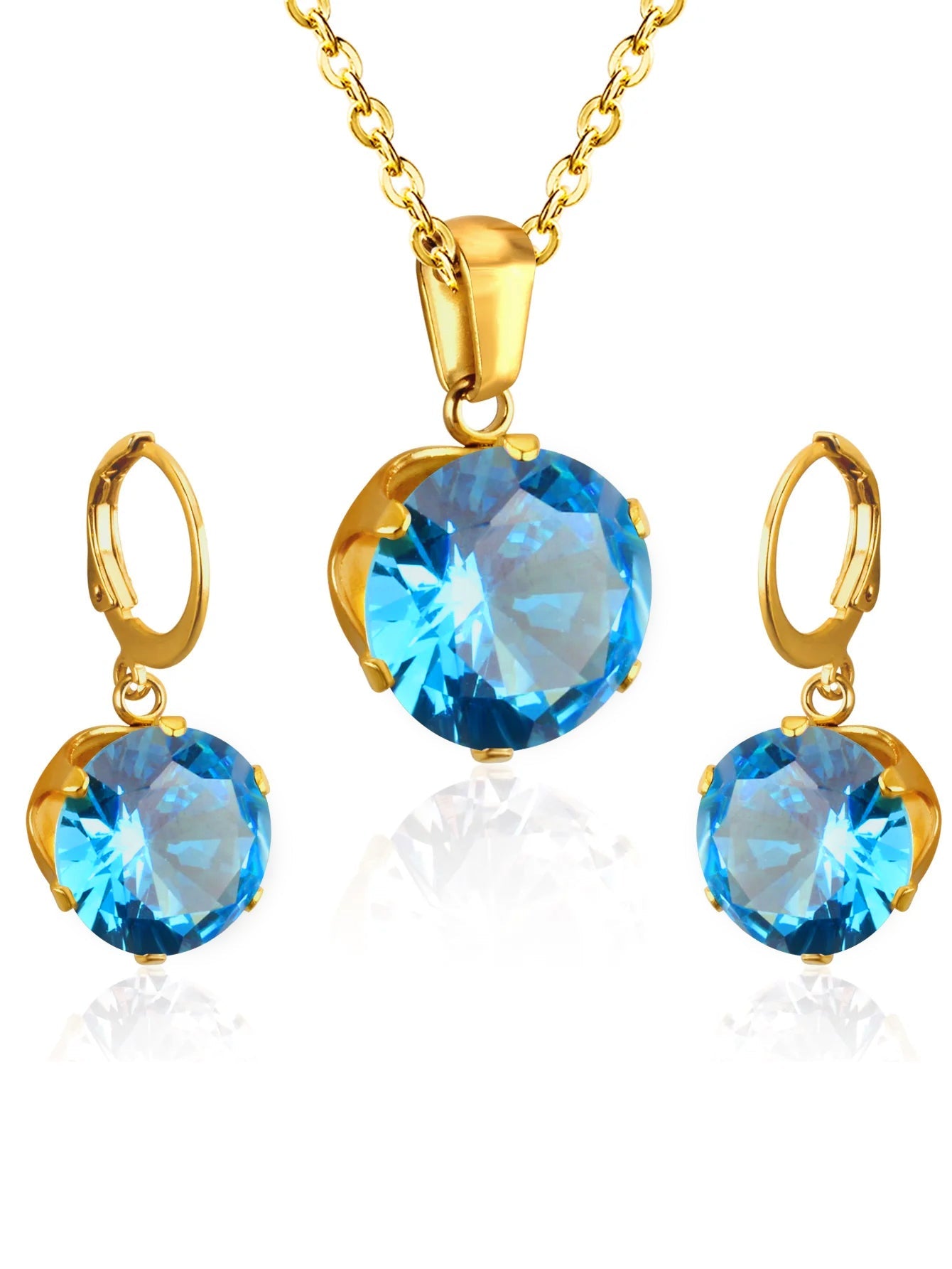 Sapphire Zircon Pendant Necklace & Earrings Set