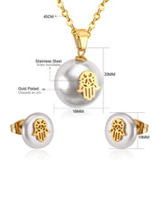 3pcs Faux Pearl Palm Decor Jewelry Set