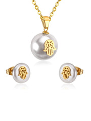 3pcs Faux Pearl Palm Decor Jewelry Set