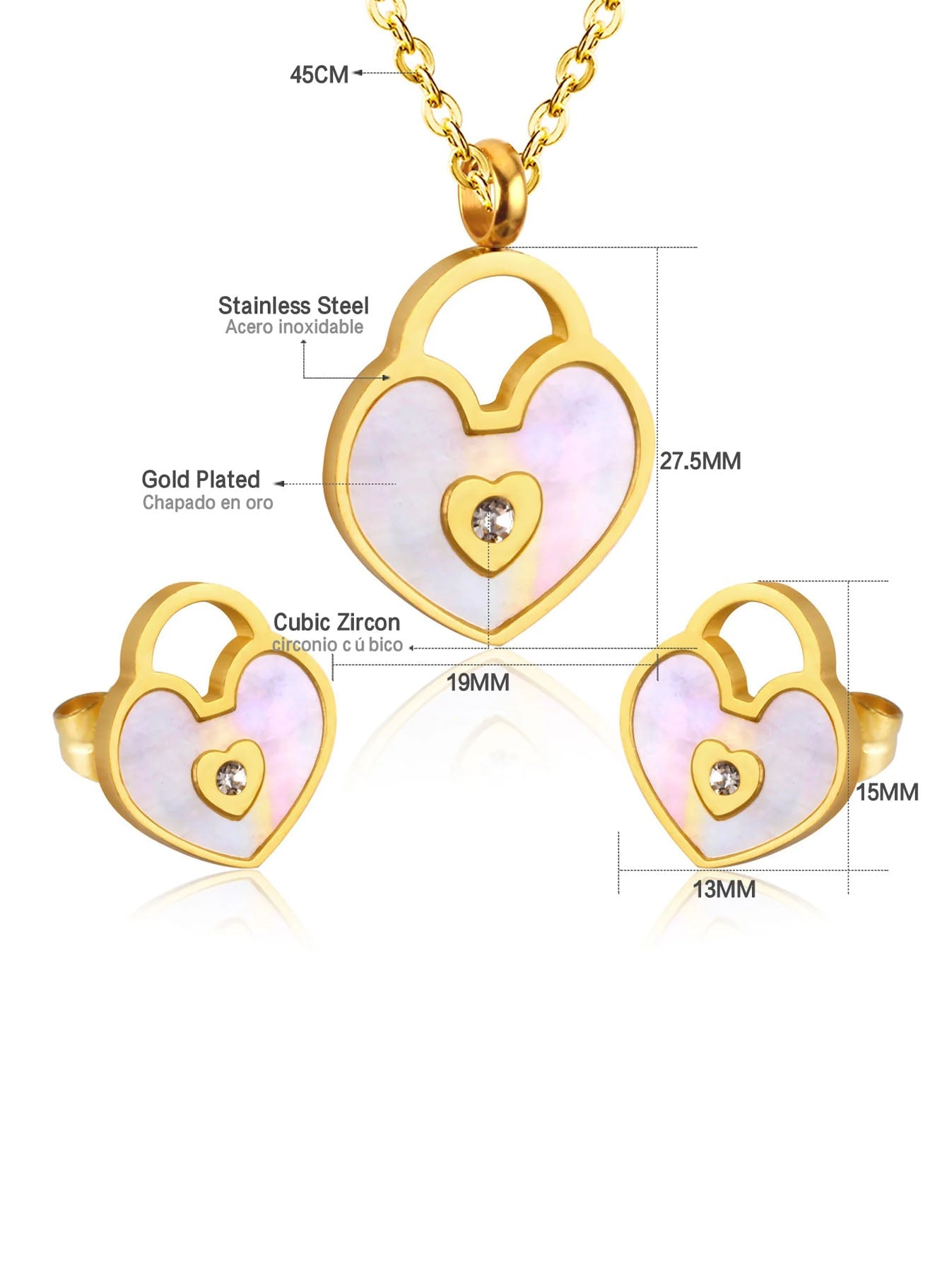 3pcs Heart Lock Jewelry Set