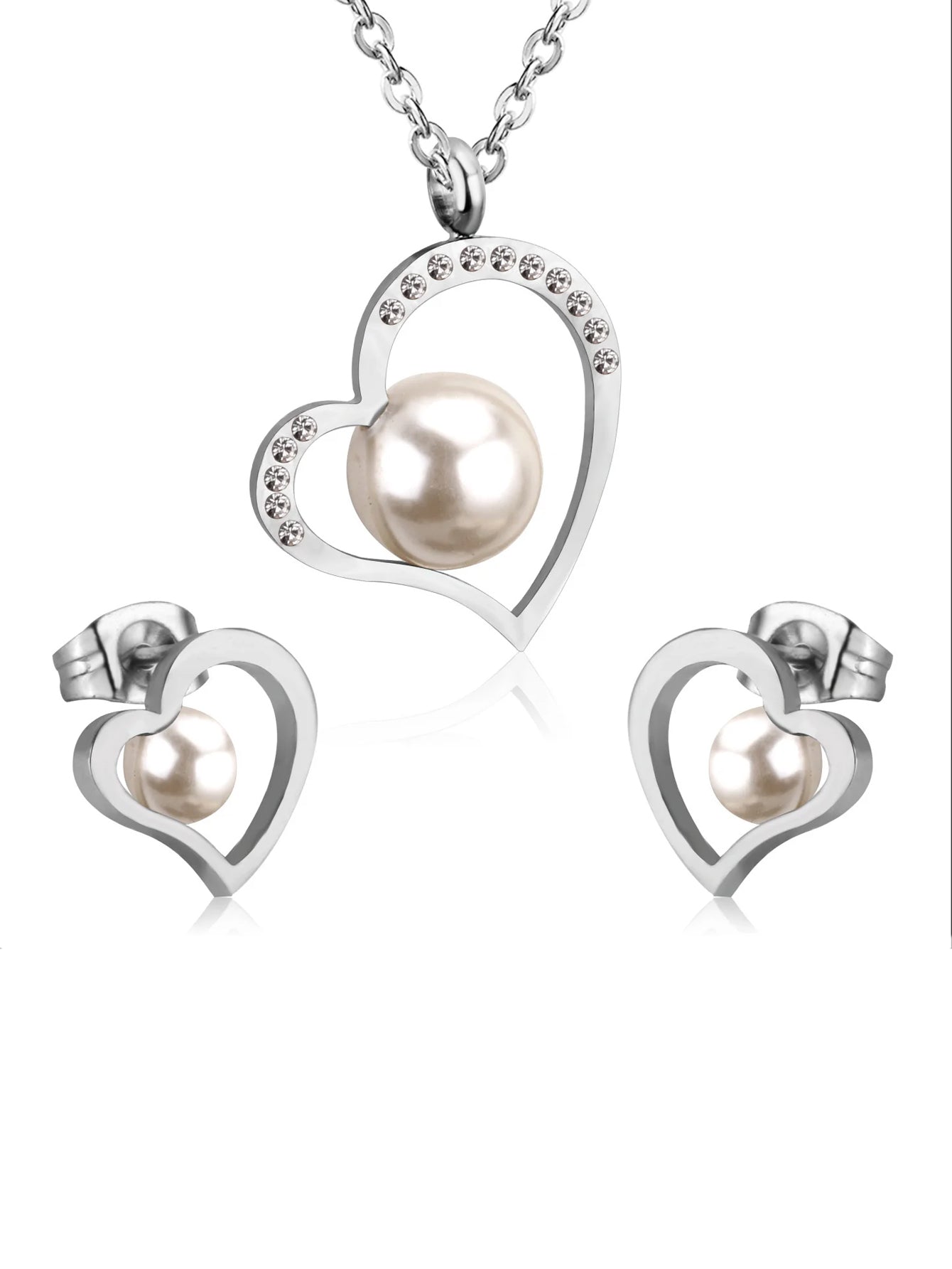 3pcs Heart & Pearl Decor Jewelry Set