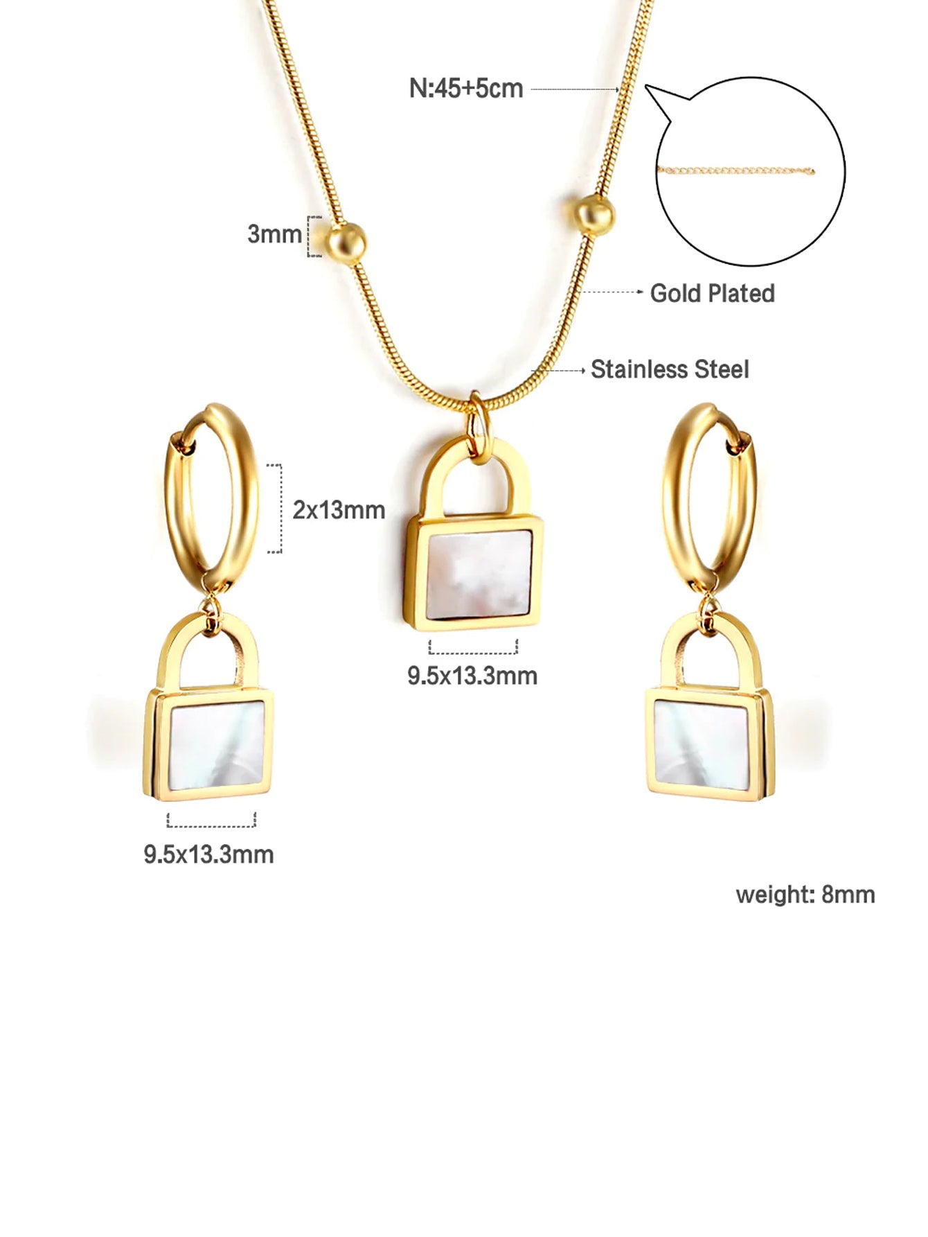 3pcs Lock Charm Jewelry Set