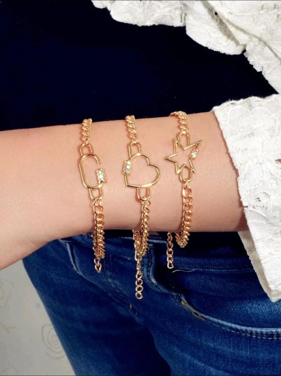 3pcs Heart Decor Chain Bracelet