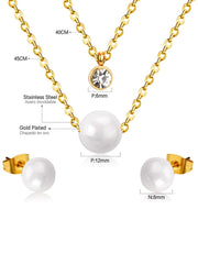 Pearl & Zircon Decor Layered Necklace And Stud Earrings Set