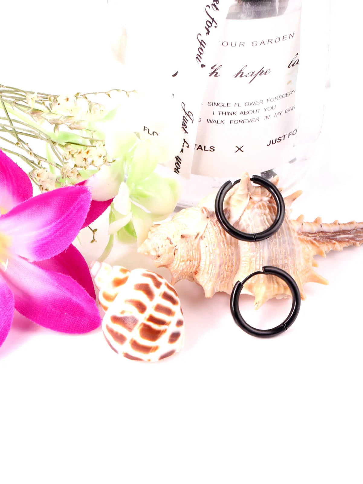 Stainless Steel Hoop Earrings in Black