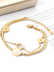 Stainless Steel Flower Shape Double Chain Bracelet