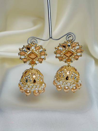 1 Pair Pearl Tassel Ethnic Sheesha Work Jhumka Earrings