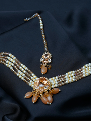 3pcs Kundan Style Mala & Mathapatti Set