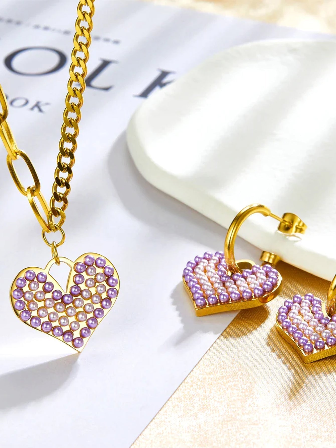 Heart Design Pendant Necklace & Dangle Earrings Set