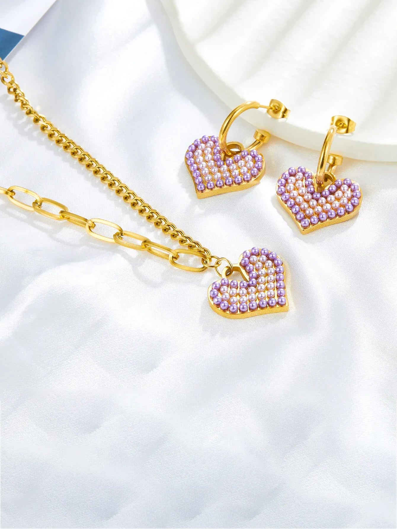 Heart Design Pendant Necklace & Dangle Earrings Set