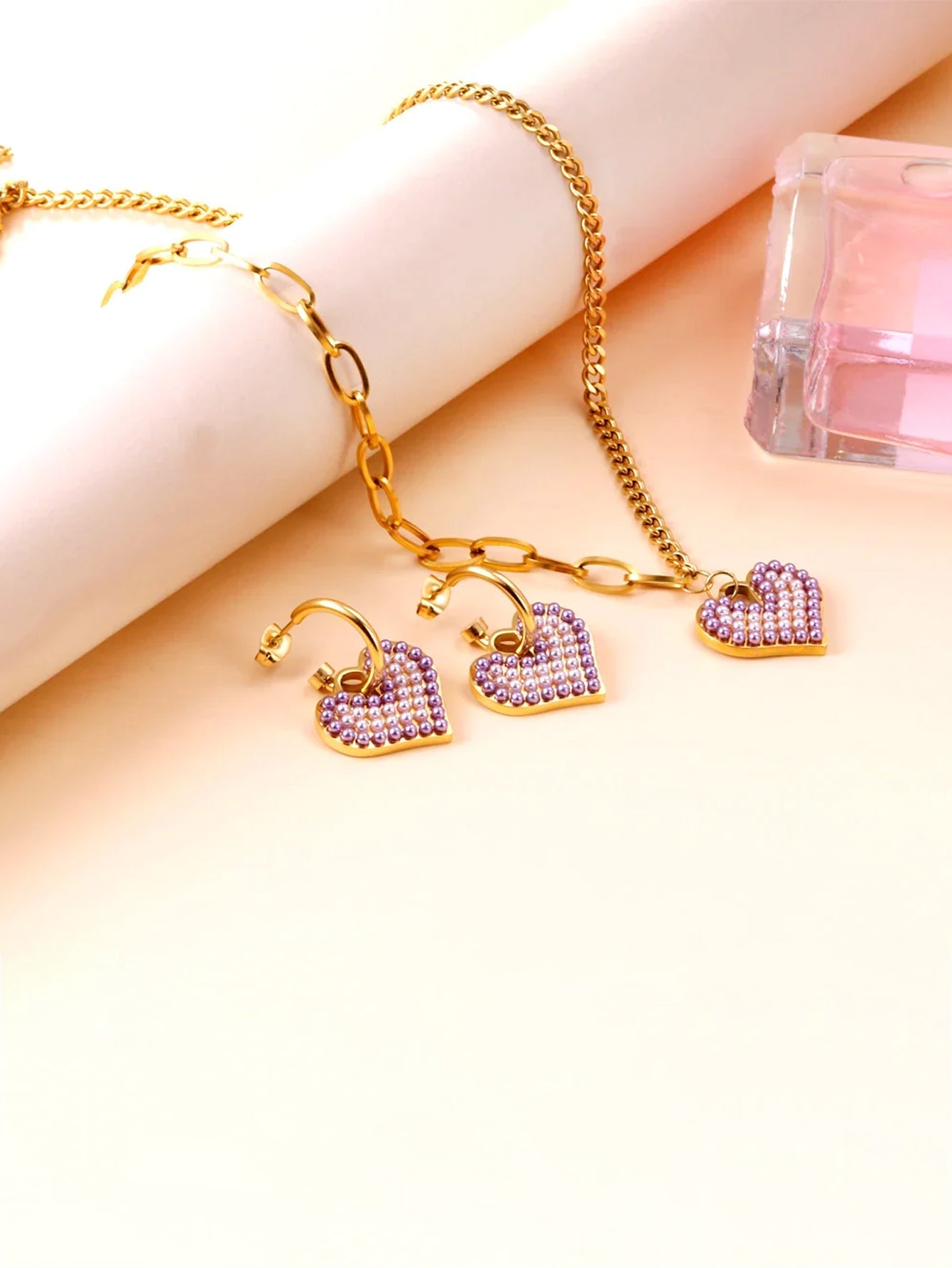 Heart Design Pendant Necklace & Dangle Earrings Set