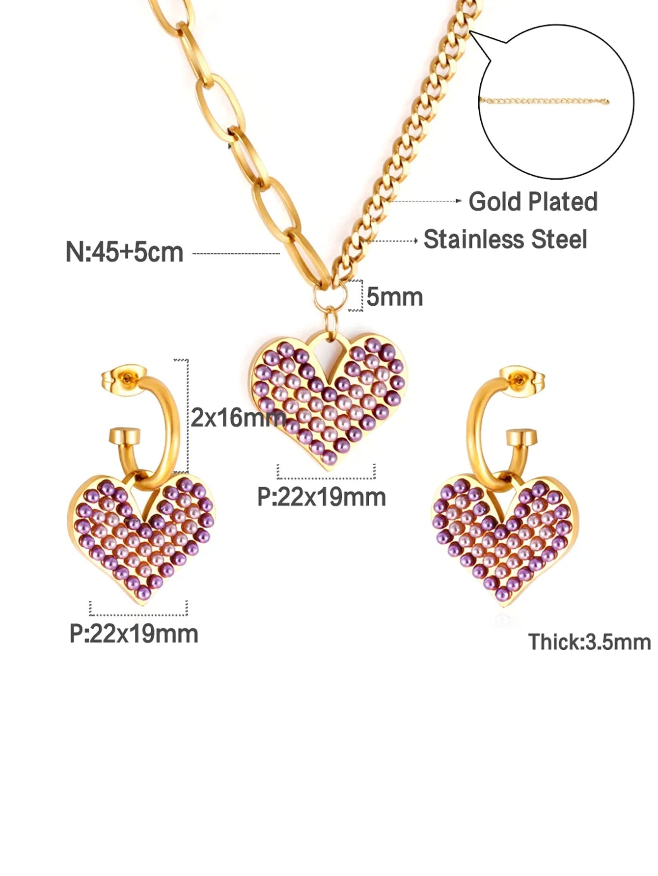 Heart Design Pendant Necklace & Dangle Earrings Set