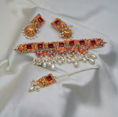 4pcs Moti Mahal Rhinestone Decor Pearl Tassels Ethnic Jewelry Set