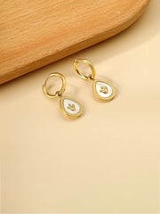 Crown Engraved Droplet Design Drop Earrings