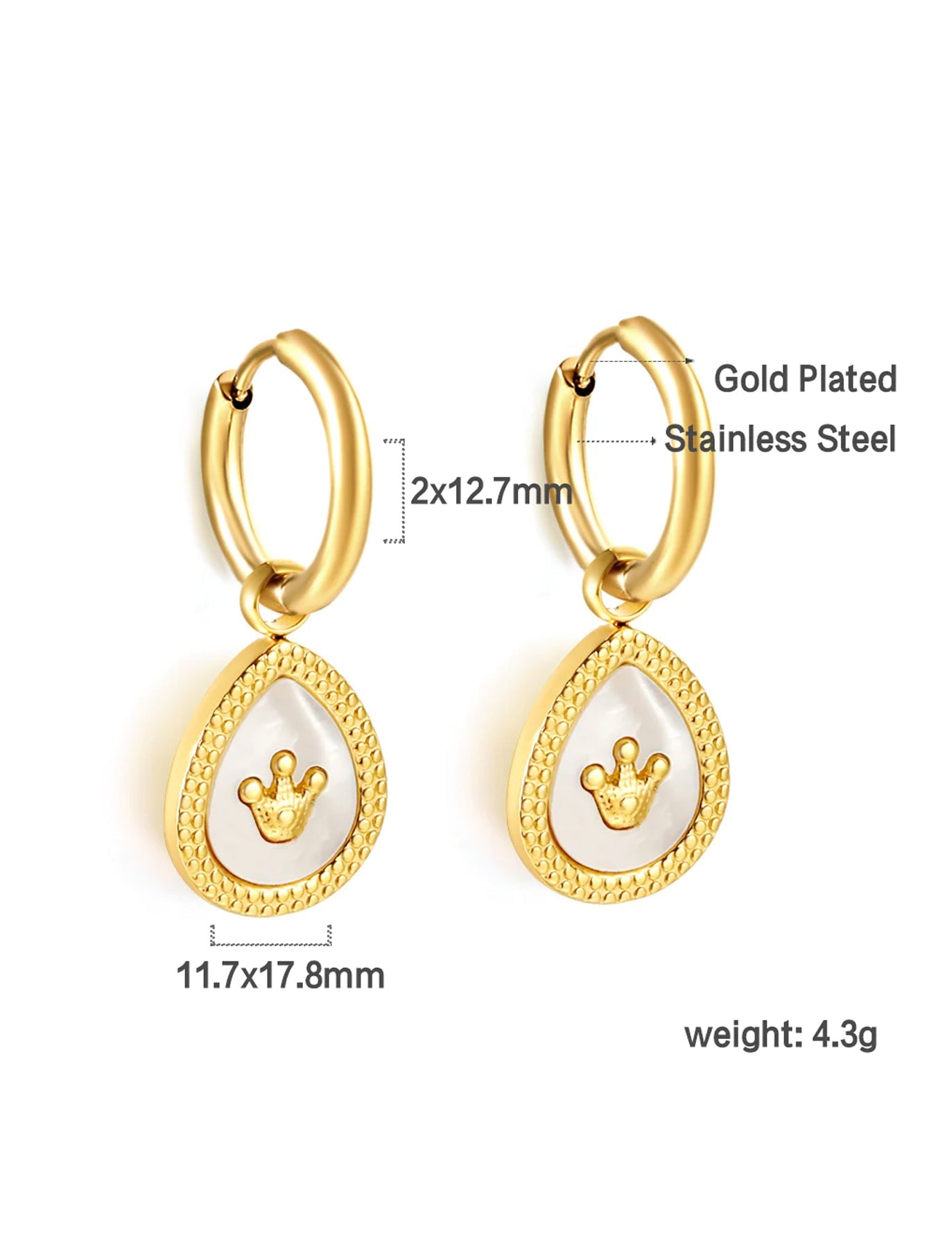 Crown Engraved Droplet Design Drop Earrings