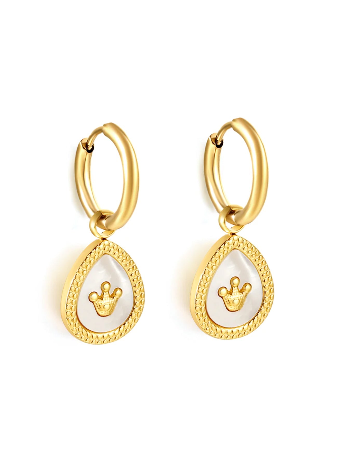 Crown Engraved Droplet Design Drop Earrings